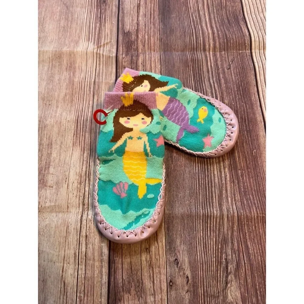 Powell Craft Baby Mermaid Soft Sole Shoes 0-6M Purple Teal Crib Slippers